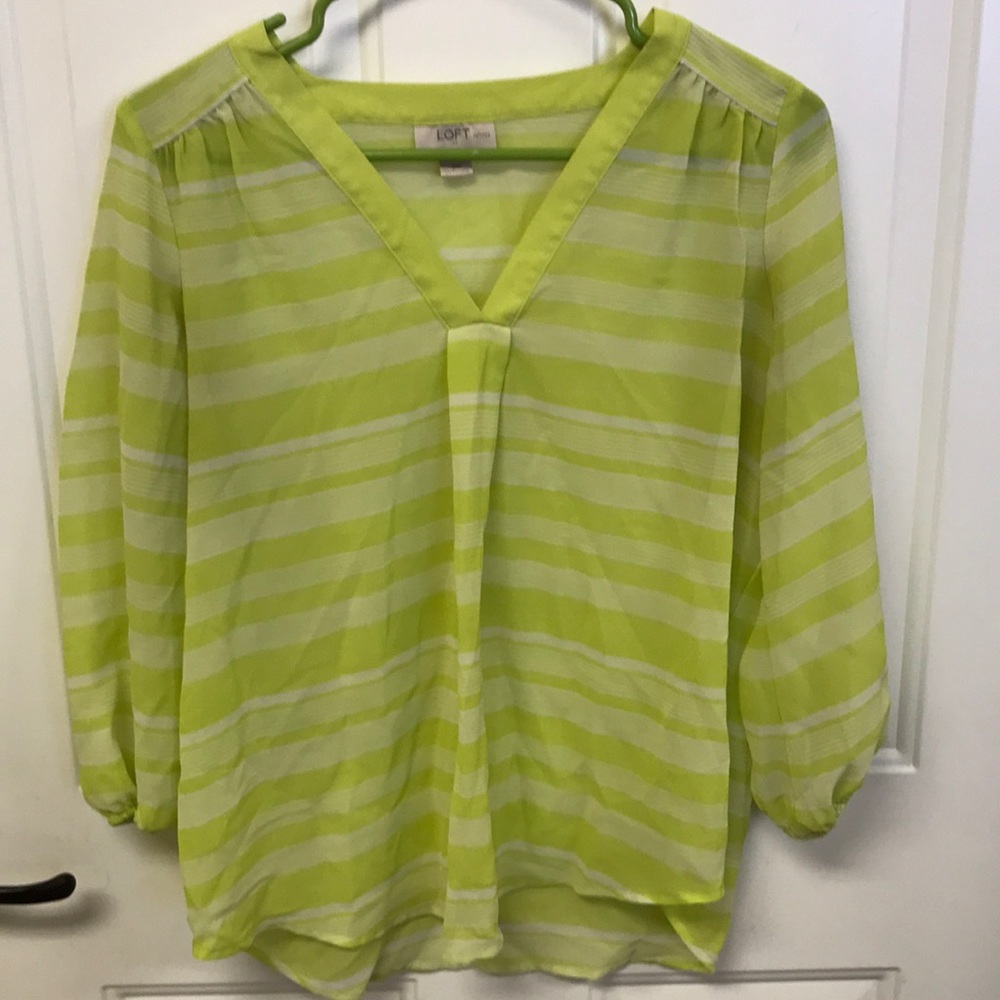 Loft, Green striped blouse, sheer, long sleeve, MP